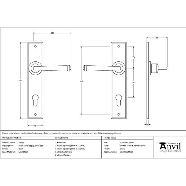 From The Anvil - Avon Lever Espag. Lock Set - Black - 33123 - Choice Handles