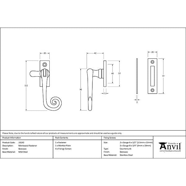 From The Anvil - Monkeytail Fastener - Beeswax - 33142 - Choice Handles