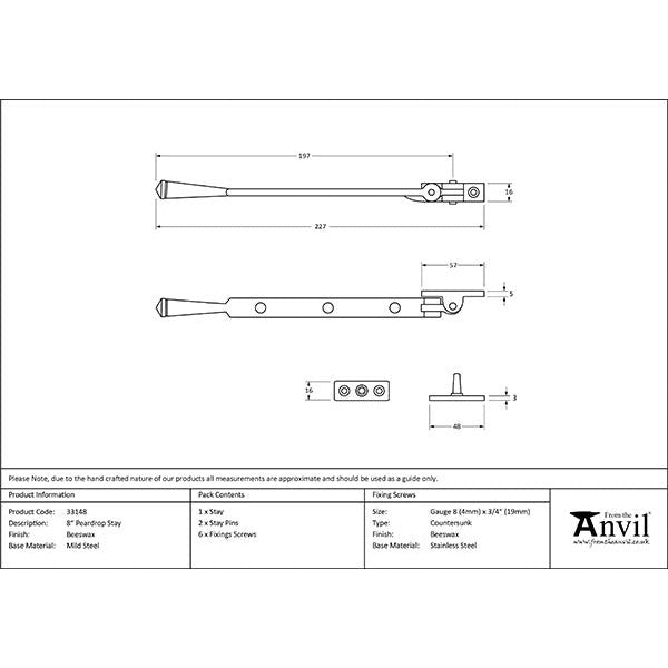 From The Anvil - 8" Peardrop Stay - Beeswax - 33148 - Choice Handles