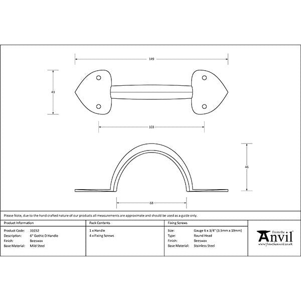 From The Anvil - 6" Gothic D Handle - Beeswax - 33152 - Choice Handles