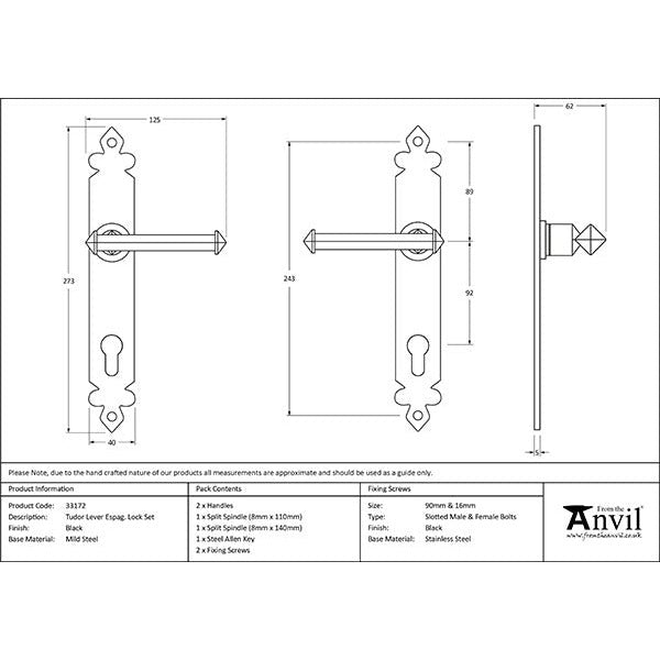 From The Anvil - Tudor Lever Espag. Lock Set - Black - 33172 - Choice Handles