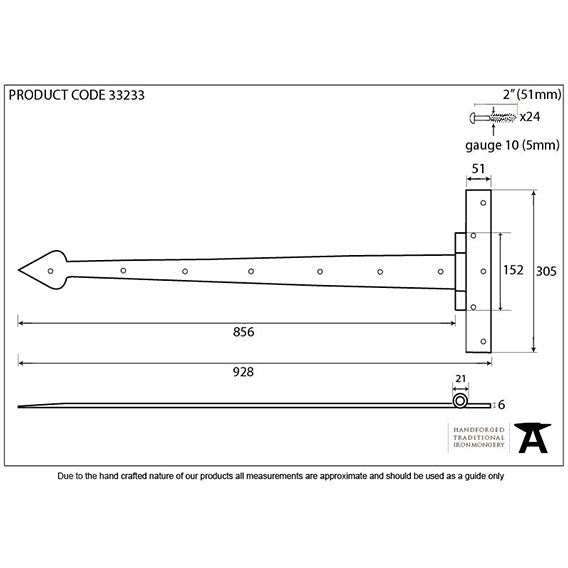 From The Anvil - 36" Barn Door T Hinge (pair) - Black - 33233 - Choice Handles