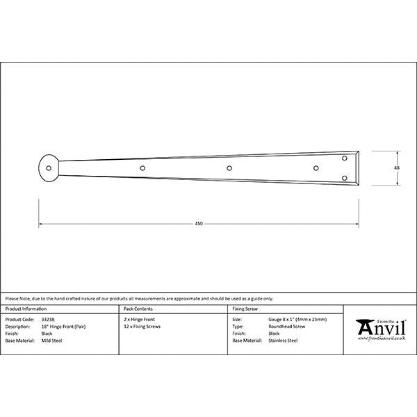 From The Anvil - 18" Penny End Hinge Front (pair) - Black - 33238 - Choice Handles