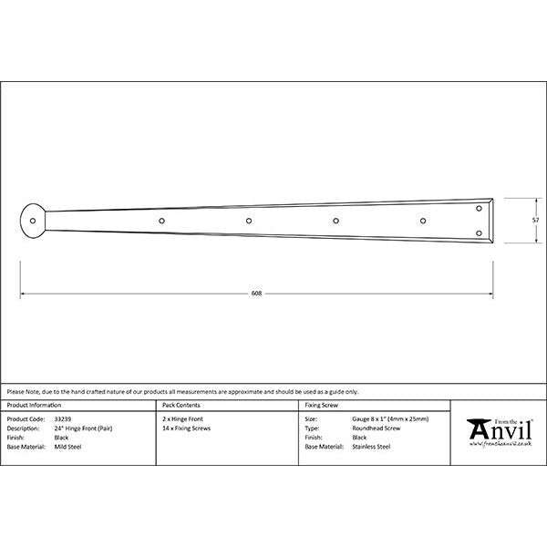 From The Anvil - 24" Penny End Hinge Front (pair) - Black - 33239 - Choice Handles