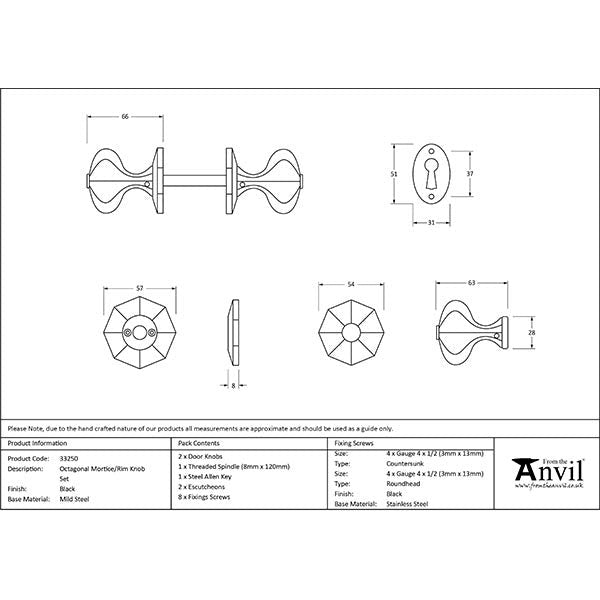 From The Anvil - Octagonal Mortice/Rim Knob Set - Black - 33250 - Choice Handles