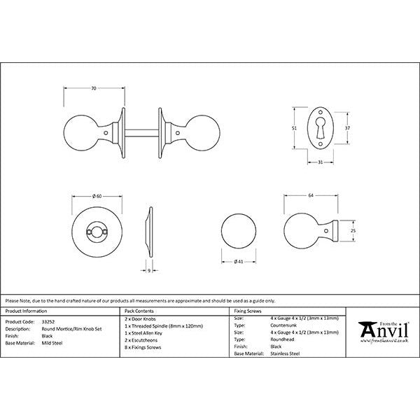 From The Anvil - Round Mortice/Rim Knob Set - Black - 33252 - Choice Handles