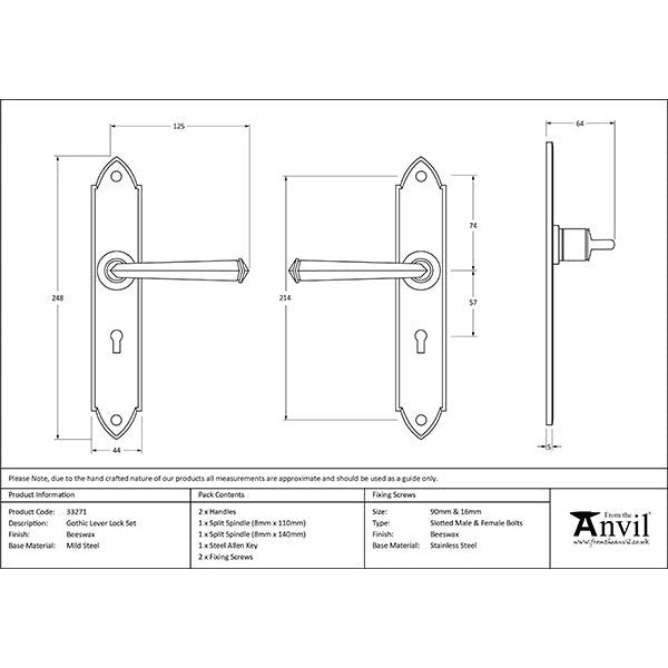 From The Anvil - Gothic Lever Lock Set - Beeswax - 33271 - Choice Handles