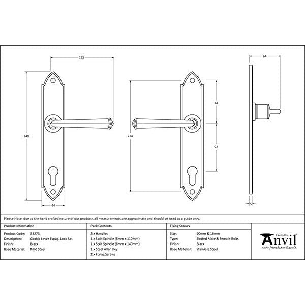 From The Anvil - Gothic Lever Espag. Lock Set - Black - 33273 - Choice Handles