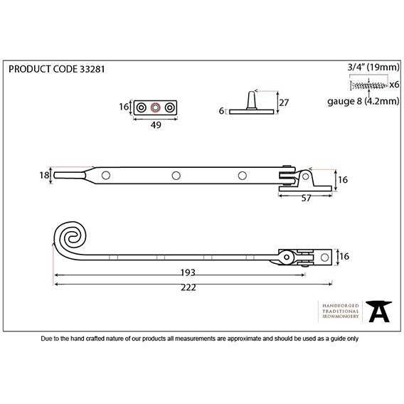 From The Anvil - 8" Handmade Monkeytail Stay - Black - 33281 - Choice Handles
