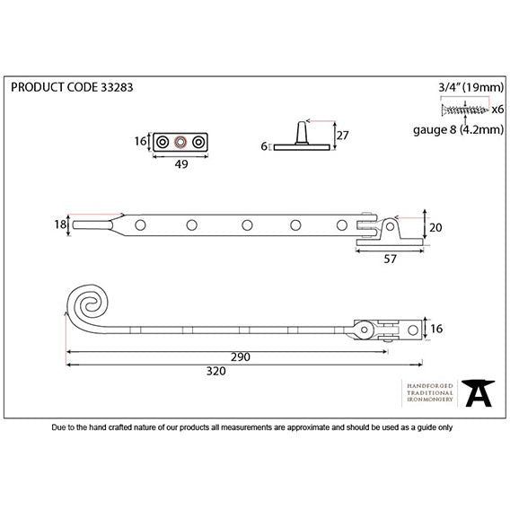 From The Anvil - 12" Handmade Monkeytail Stay - Black - 33283 - Choice Handles