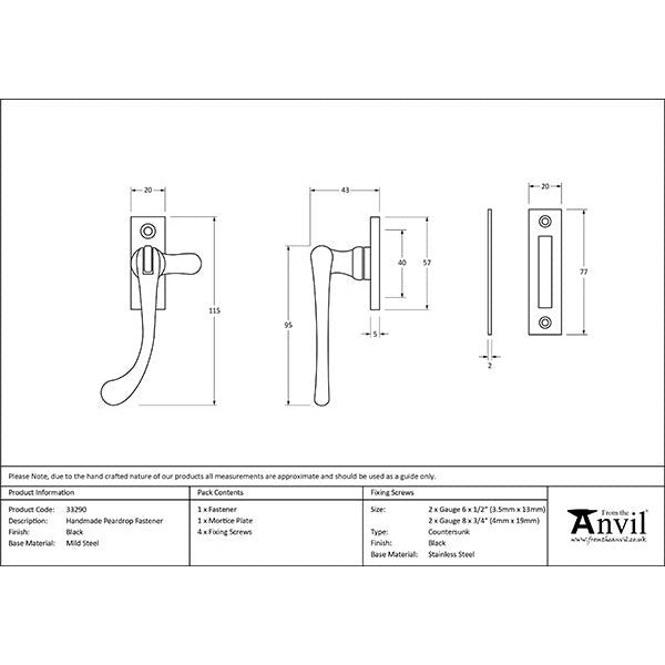 From The Anvil - Handmade Peardrop Fastener - Black - 33290 - Choice Handles