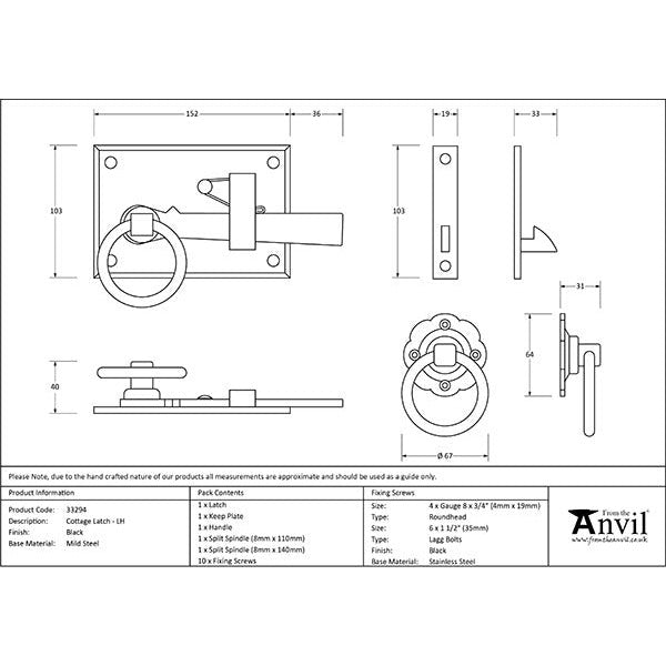 From The Anvil - Cottage Latch - LH - Black - 33294 - Choice Handles