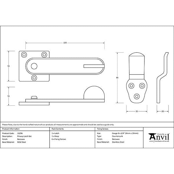 From The Anvil - Privacy Latch Set - Beeswax - 33296 - Choice Handles