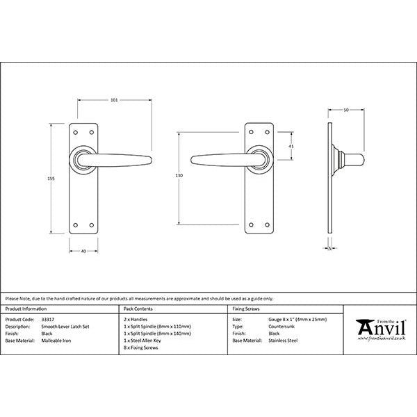 From The Anvil - Smooth Lever Latch Set - Black - 33317 - Choice Handles