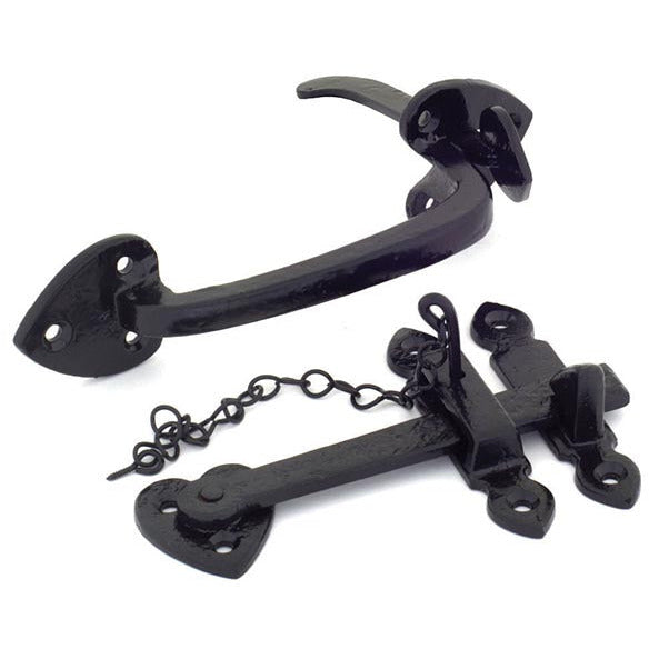 From The Anvil - Cast Thumblatch Set with Chain - Black - 33321 - Choice Handles