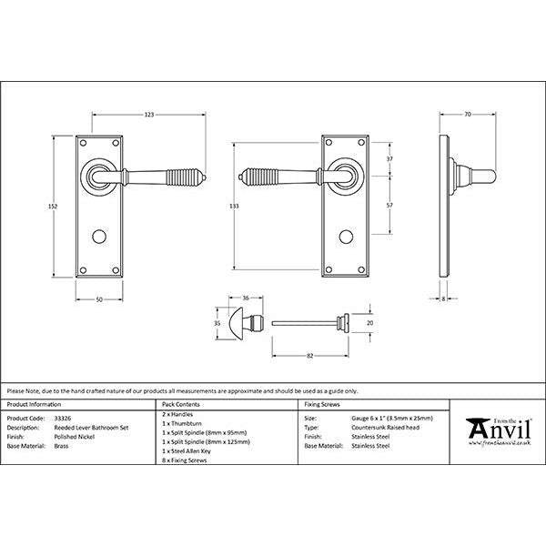 From The Anvil - Reeded Lever Bathroom Set - Polished Nickel - 33326 - Choice Handles