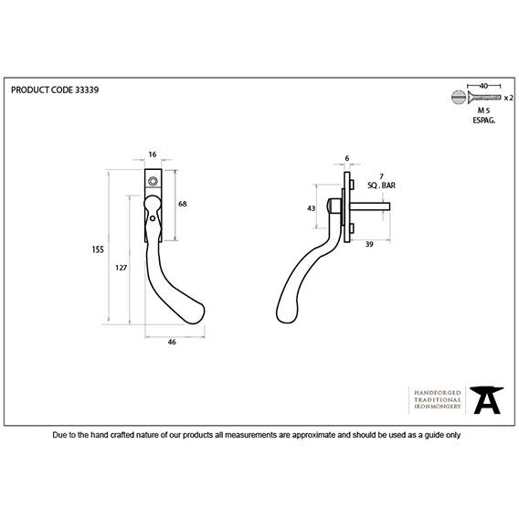 From The Anvil - Large 16mm Peardrop Espag - RH - Black - 33339 - Choice Handles