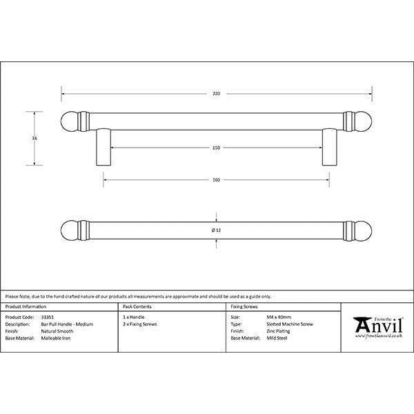 From The Anvil - 220mm Bar Pull Handle - Natural Smooth - 33351 - Choice Handles