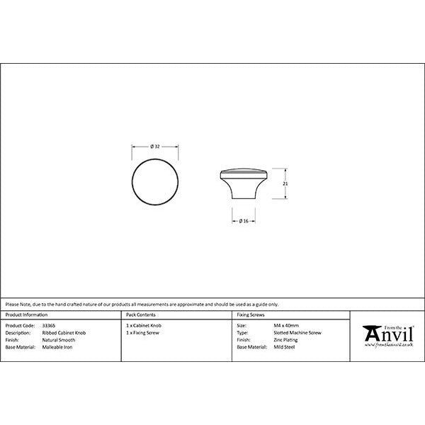 From The Anvil - Ribbed Cabinet Knob - Natural Smooth - 33365 - Choice Handles
