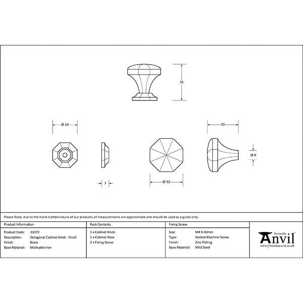 From The Anvil - Octagonal Cabinet Knob - Small - Black - 33372 - Choice Handles