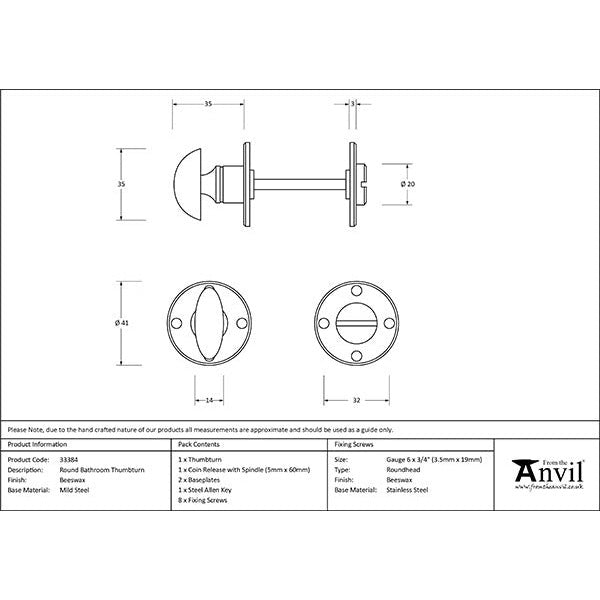 From The Anvil - Round Bathroom Thumbturn - Beeswax - 33384 - Choice Handles