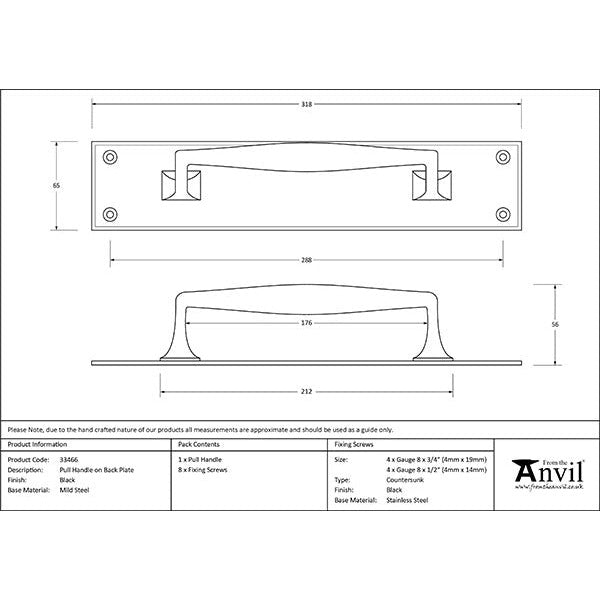 From The Anvil - Pull Handle on Backplate - Black - 33466 - Choice Handles