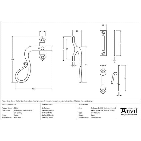 From The Anvil - Locking Shepherd's Crook Fastener - LH - Black - 33468 - Choice Handles