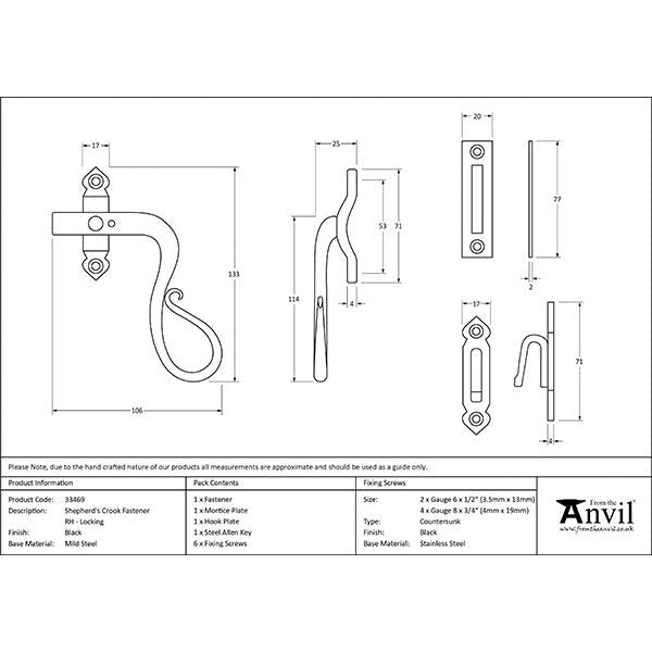 From The Anvil - Locking Shepherd's Crook Fastener - RH - Black - 33469 - Choice Handles