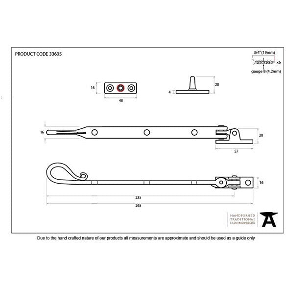 From The Anvil - 8" Shepherd's Crook Stay - Pewter Patina - 33605 - Choice Handles