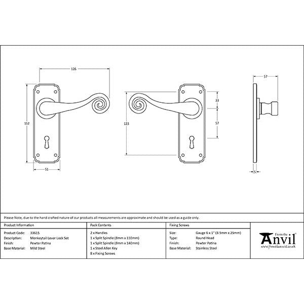 From The Anvil - Monkeytail Lever Lock Set - Pewter Patina - 33615 - Choice Handles