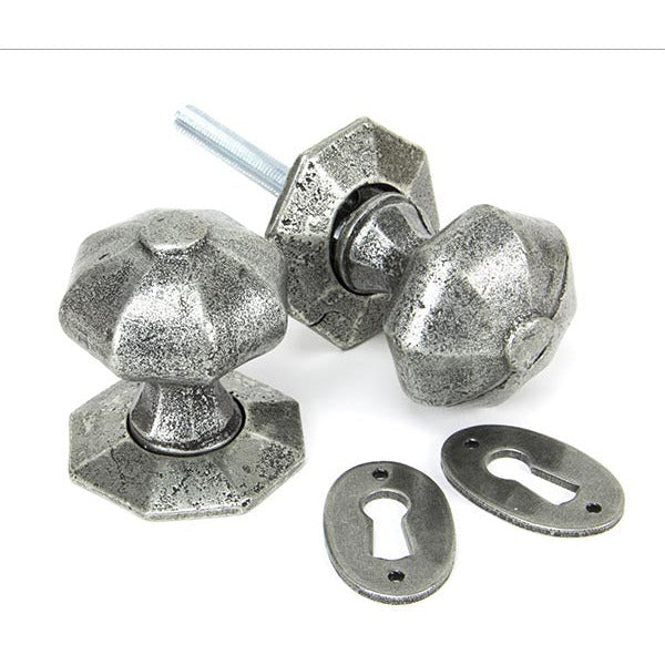 From The Anvil - Octagonal Mortice/Rim Knob Set - Pewter Patina - 33643 - Choice Handles