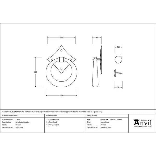 From The Anvil - Ring Door Knocker - Pewter Patina - 33658 - Choice Handles