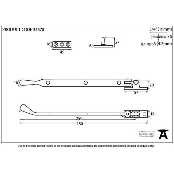 From The Anvil - 10" Peardrop Stay - Pewter Patina - 33678 - Choice Handles
