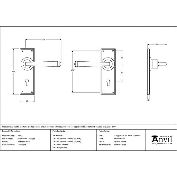 From The Anvil - Avon Lever Lock Set - Pewter Patina - 33700 - Choice Handles