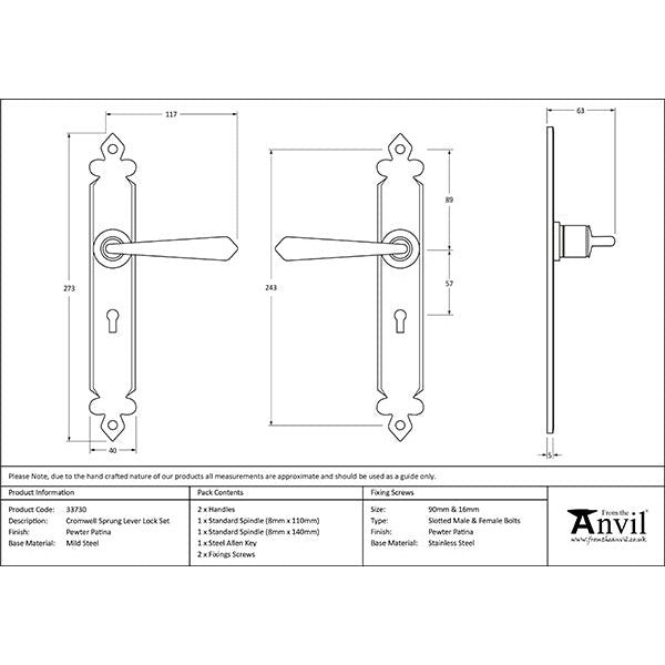 From The Anvil - Cromwell Lever Lock Set - Pewter Patina - 33730 - Choice Handles