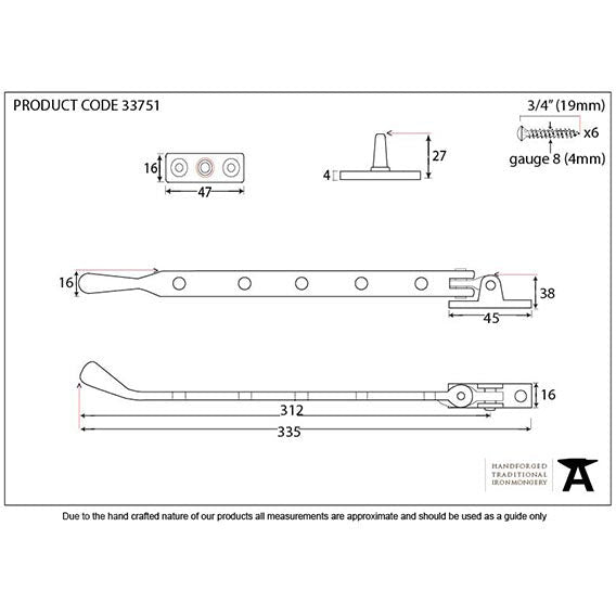 From The Anvil - 12" Peardrop Stay - Polished Brass - 33751 - Choice Handles