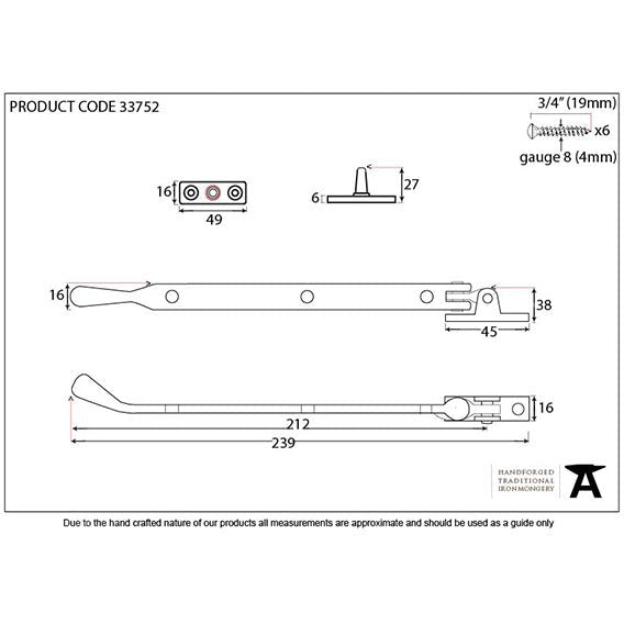 From The Anvil - 8" Peardrop Stay - Polished Chrome - 33752 - Choice Handles
