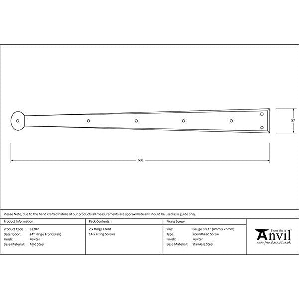 From The Anvil - 24" Penny End Hinge Front (pair) - Pewter Patina - 33787 - Choice Handles