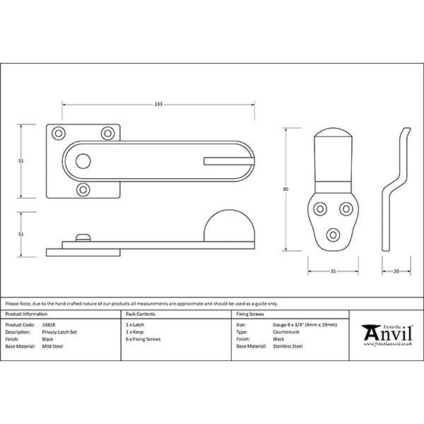 From The Anvil - Privacy Latch Set - Black - 33818 - Choice Handles