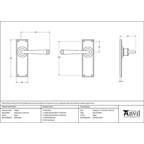 From The Anvil - Avon Lever Latch Set - Black - 33823 - Choice Handles
