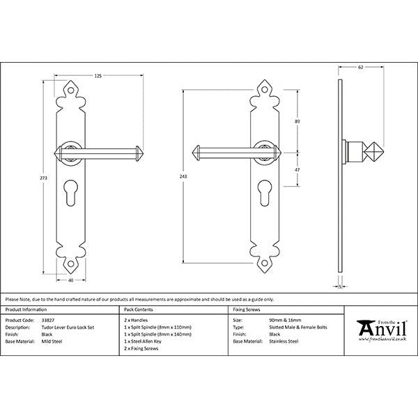 From The Anvil - Tudor Lever Euro Lock Set - Black - 33827 - Choice Handles
