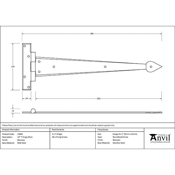 From The Anvil - 15" Arrow Head T Hinge (pair) - Beeswax - 33843 - Choice Handles