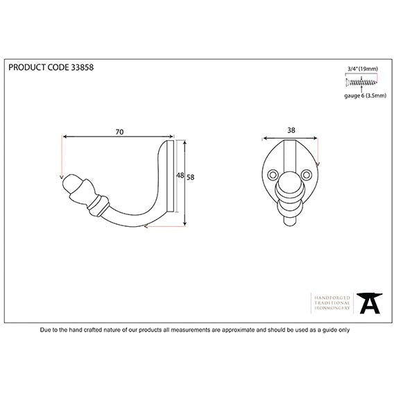 From The Anvil - Coat Hook - Beeswax - 33858 - Choice Handles