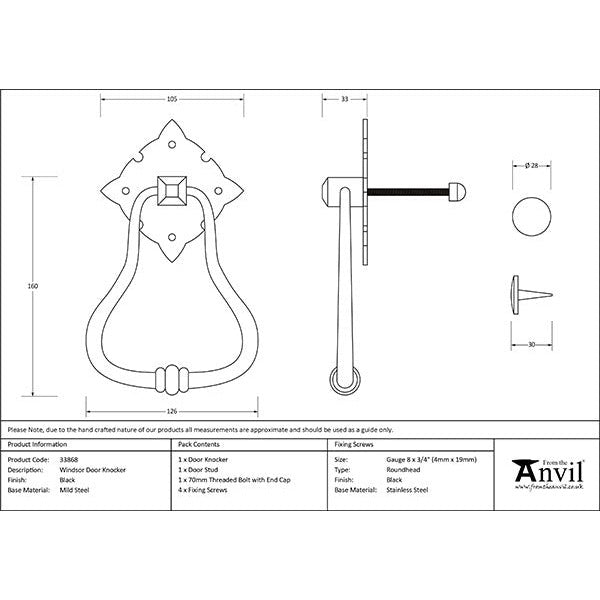 From The Anvil - Windsor Door Knocker - Black - 33868 - Choice Handles