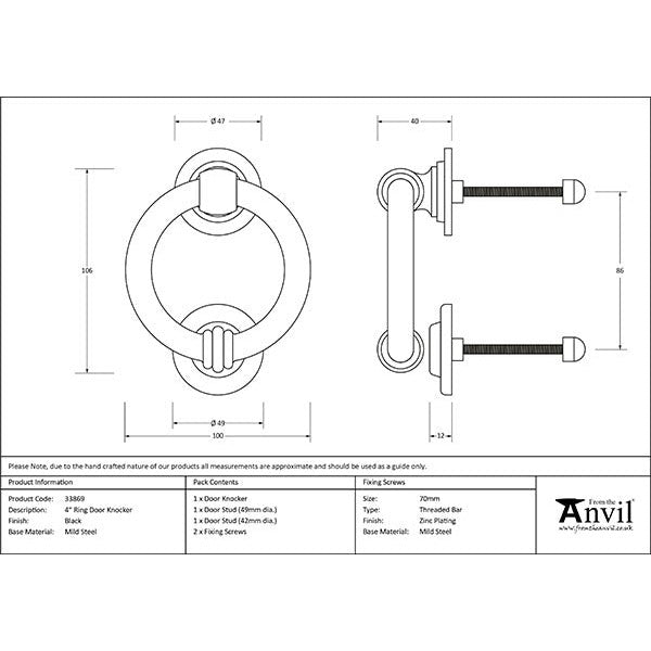 From The Anvil - 4" Ring Door Knocker - Black - 33869 - Choice Handles