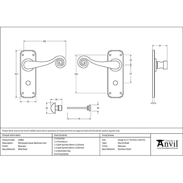 From The Anvil - Monkeytail Lever Bathroom Set - Beeswax - 33902 - Choice Handles