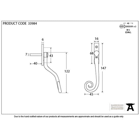 From The Anvil - 16mm Monkeytail Espag - LH - Black - 33984 - Choice Handles