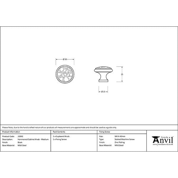 From The Anvil - Hammered Cabinet Knob - Medium - Black - 33992 - Choice Handles
