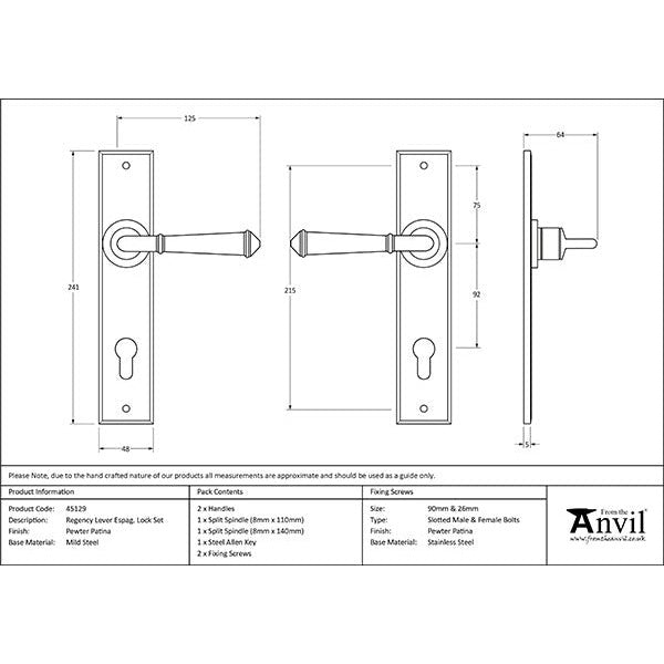 From The Anvil - Regency Lever Espag. Lock Set - Pewter Patina - 45129 - Choice Handles