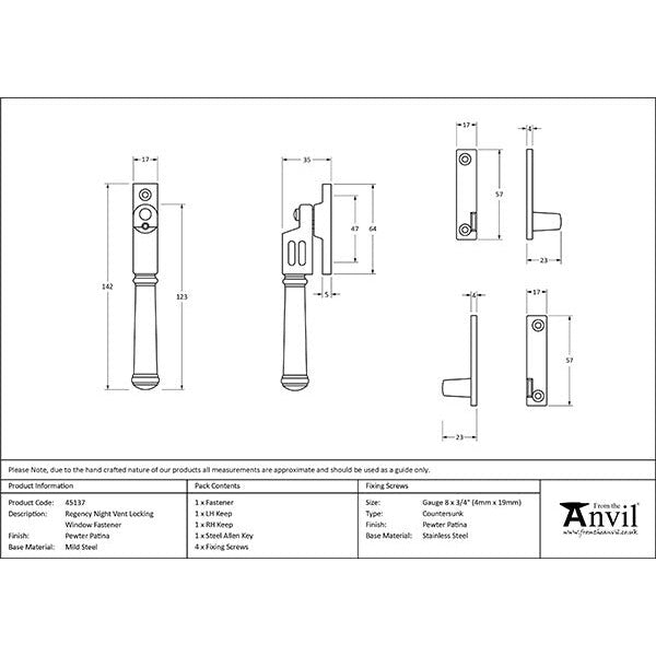 From The Anvil - Locking Night-Vent Regency Fastener - Pewter Patina - 45137 - Choice Handles